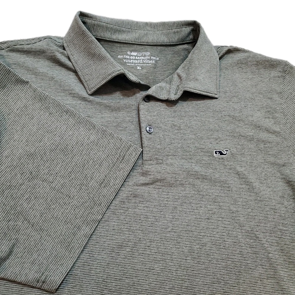 Vineyard Vines Men's XL OTG On-The-Go Sankaty Olive Green Striped Polo Shirt